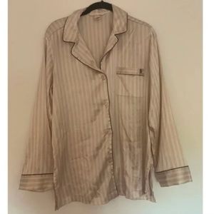 Pink Victoria's Secret Satin Striped Button Down Pajama Top / Night Gown [Small]
